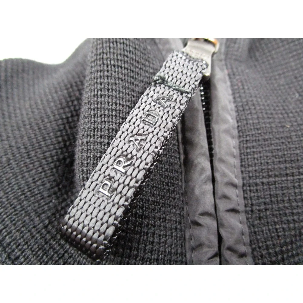 Prada Milano Men Black Full Zip Wool Sweater Nylon Panel Cardigan Size 48 SMC382